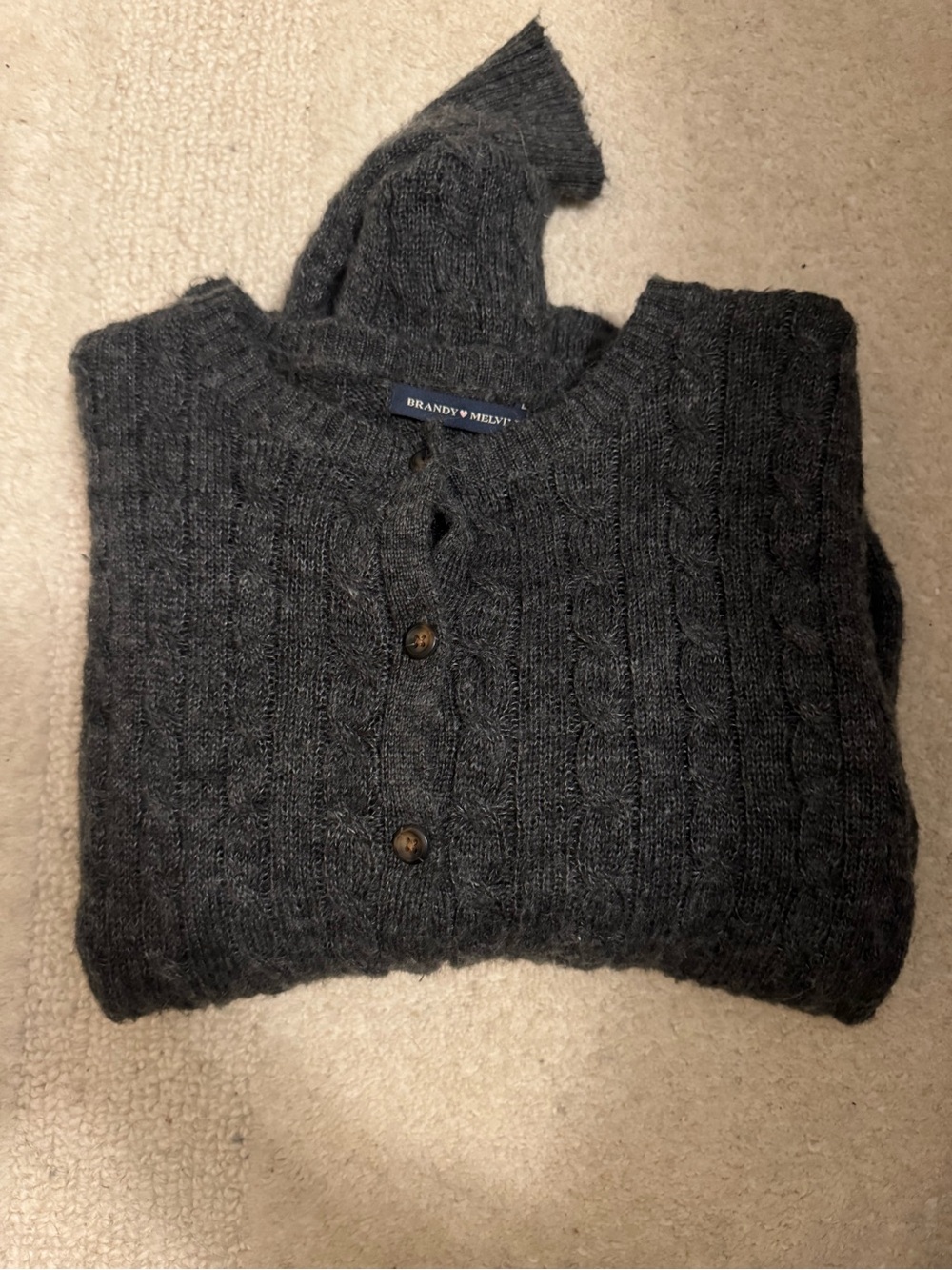 Brandy Melville Charcoal Cable-Knit Button Up Sweater